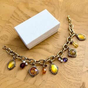 Liz Claiborne Vintage Signed LC Charm Bracelet Gold Tone